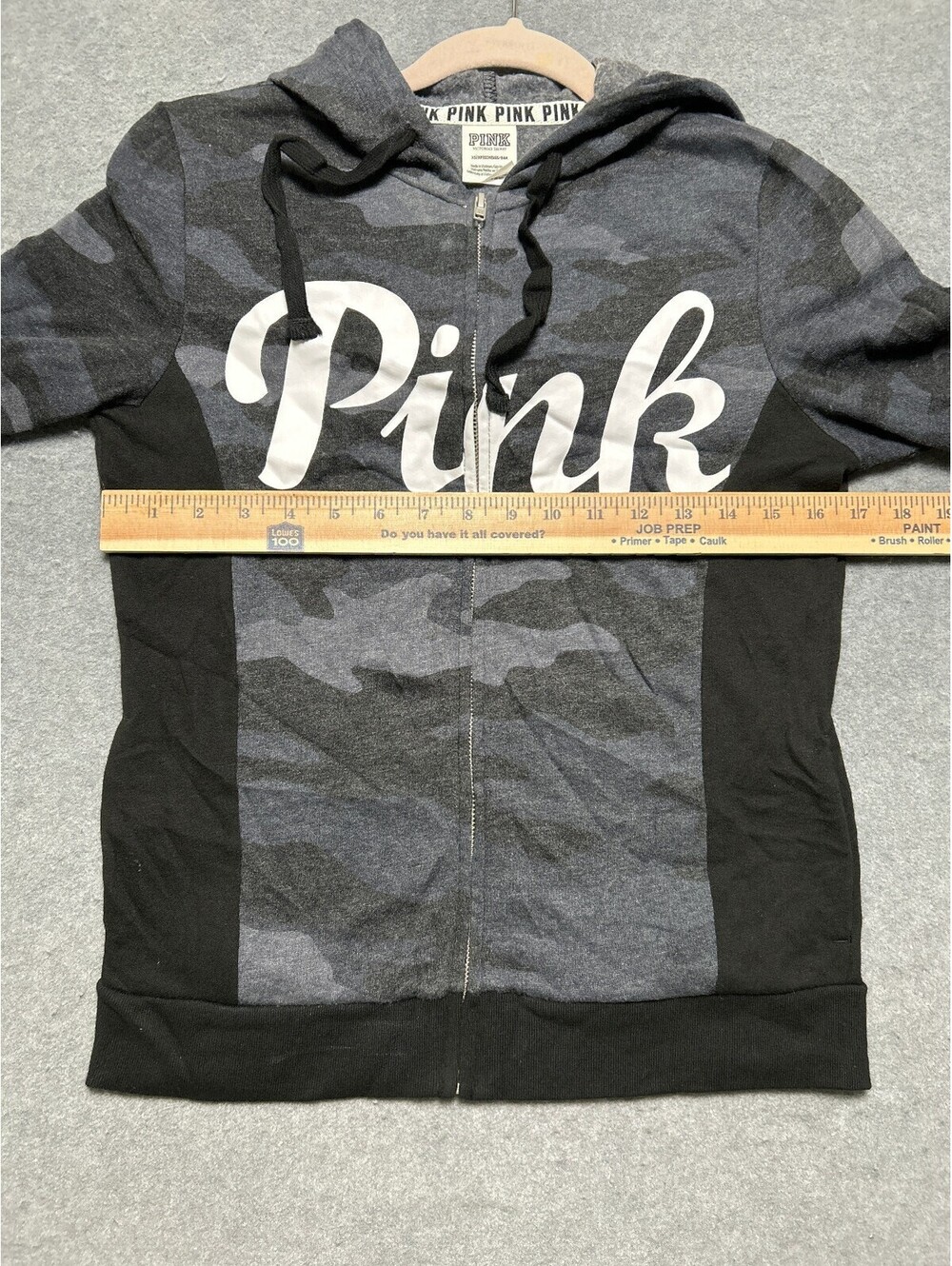 PINK Victoria's Secret Camo Full Zip Hoodie XS Gray Black Graphic Sweatshirt - Picture 5 of 6